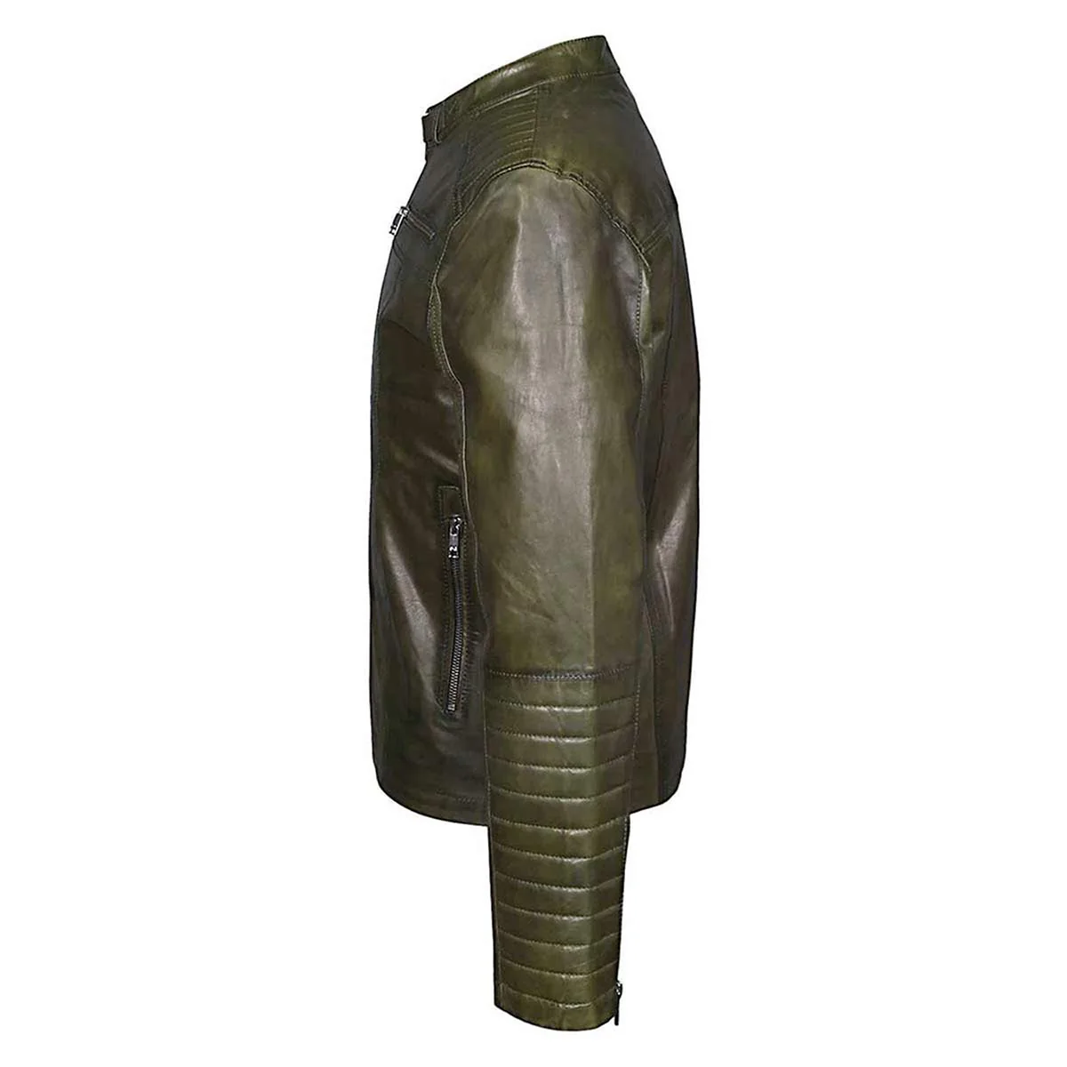 Saint Agostino Olive Leather Men's Cafe Racer Jackets - Image 4