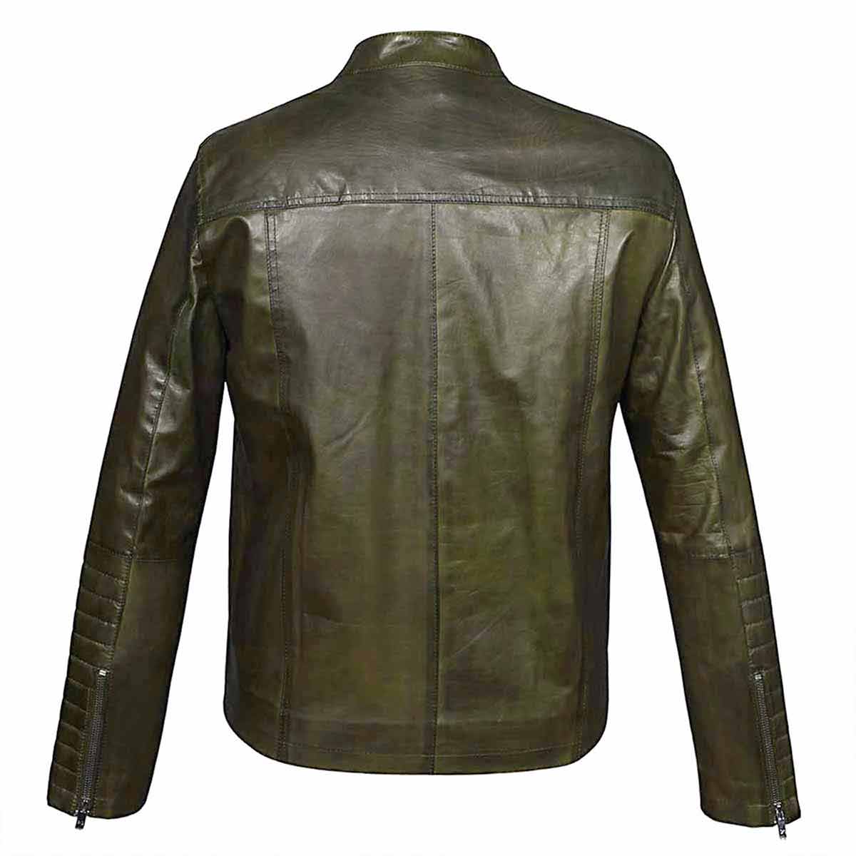 Saint Agostino Olive Leather Men's Cafe Racer Jackets - Image 5
