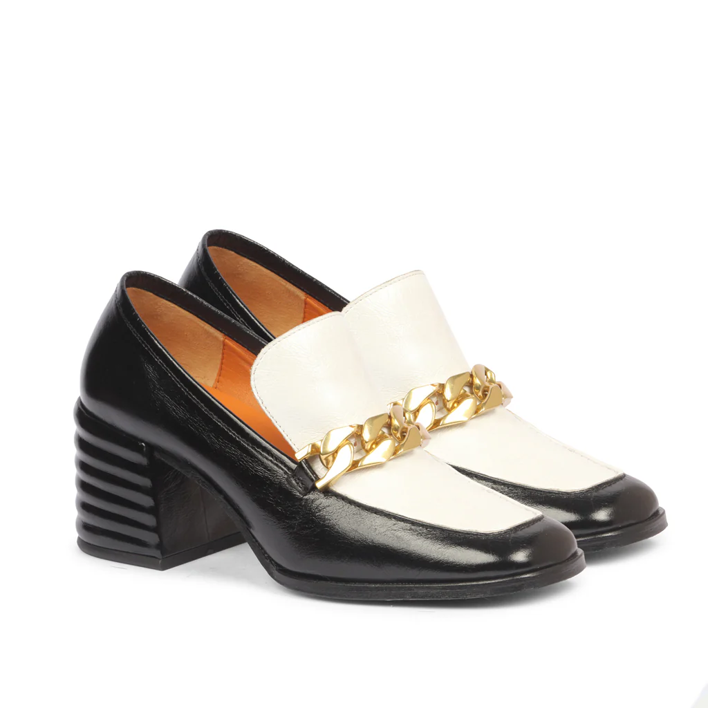Saint Aisling Black & White Leather Handcrafted Moccasins - Image 3