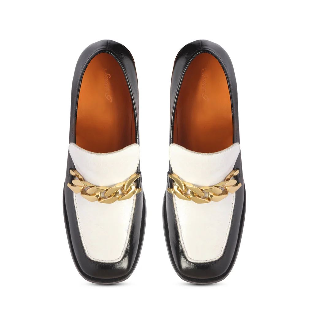 Saint Aisling Black & White Leather Handcrafted Moccasins - Image 4