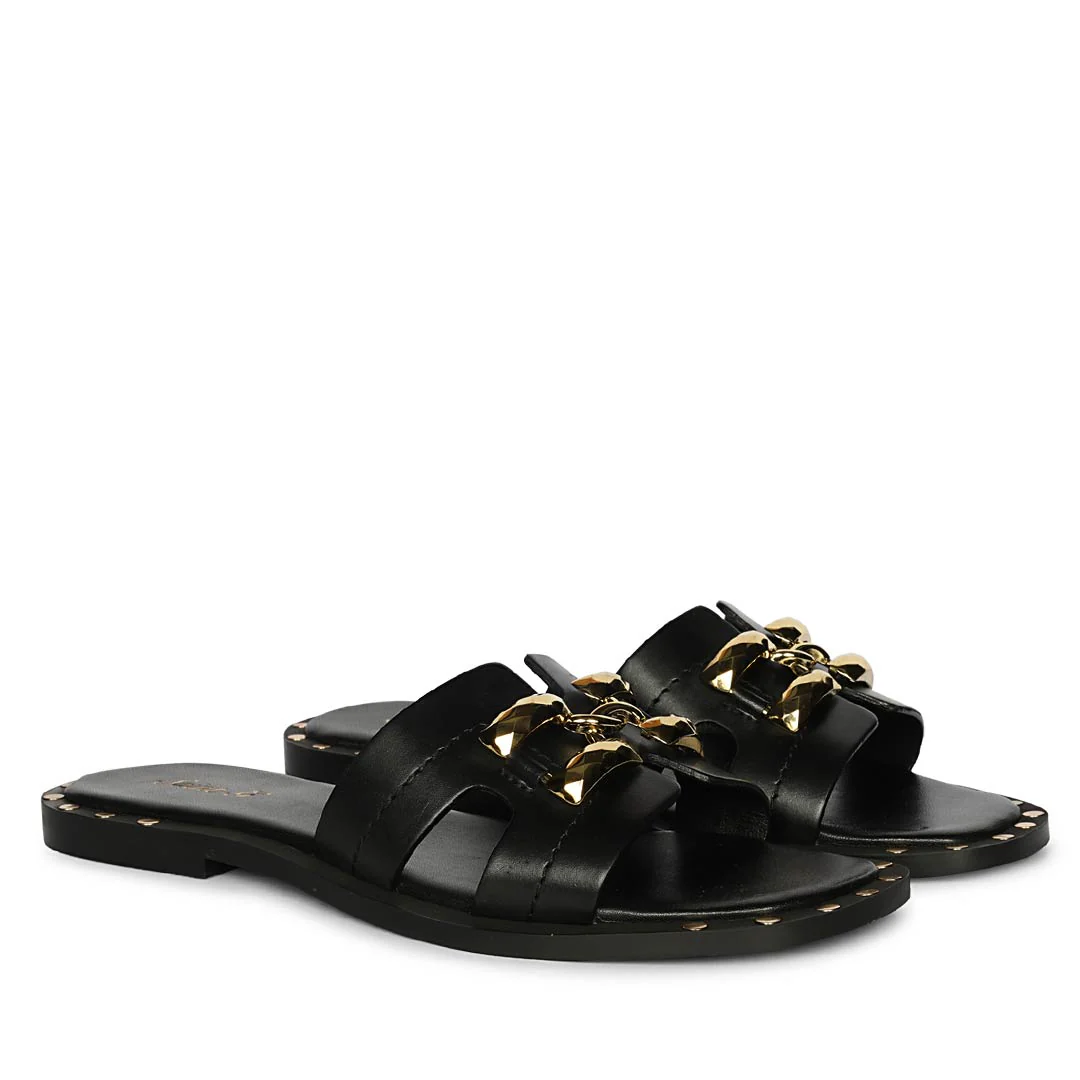 Saint Alaina Black Leather Slides - Image 2