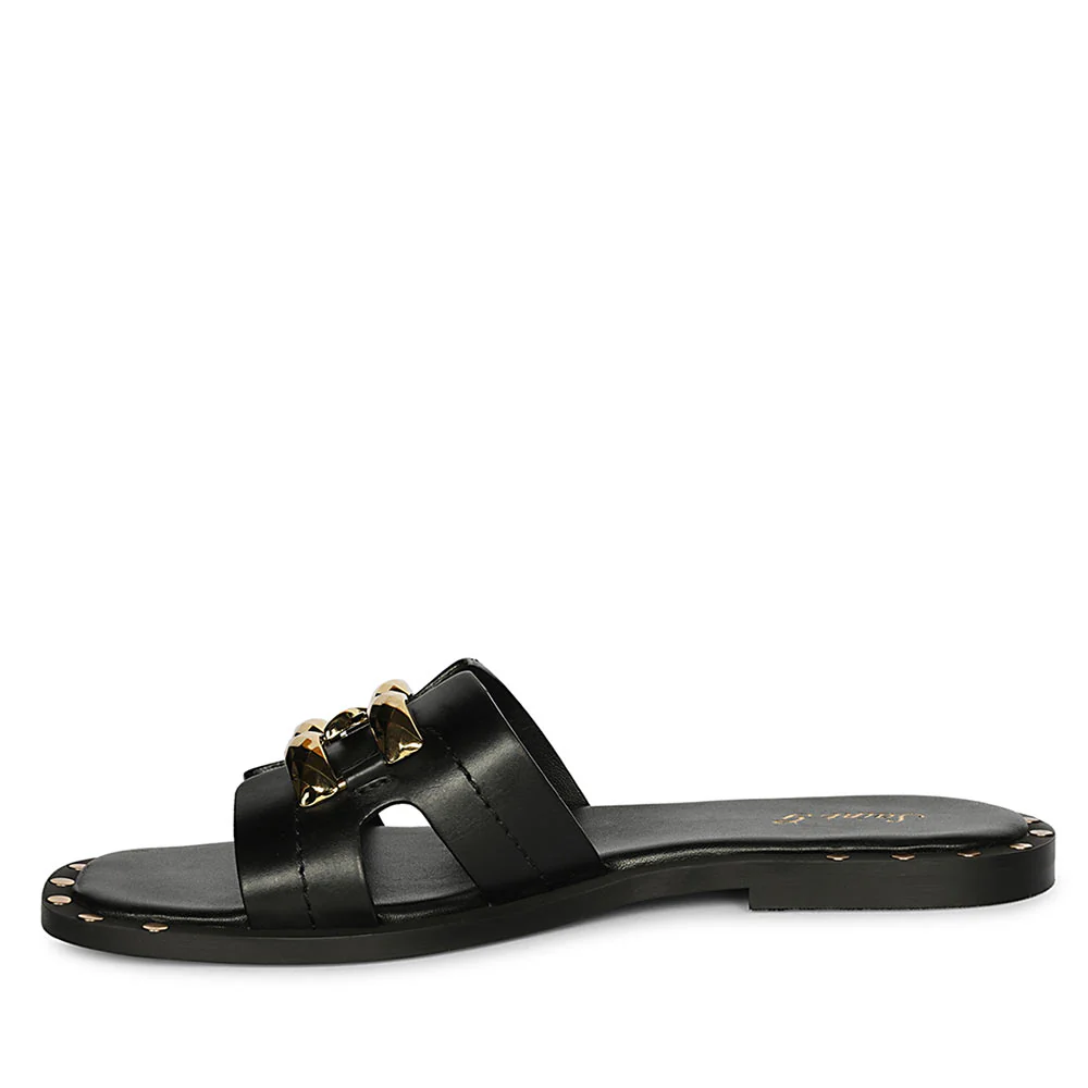 Saint Alaina Black Leather Slides - Image 3