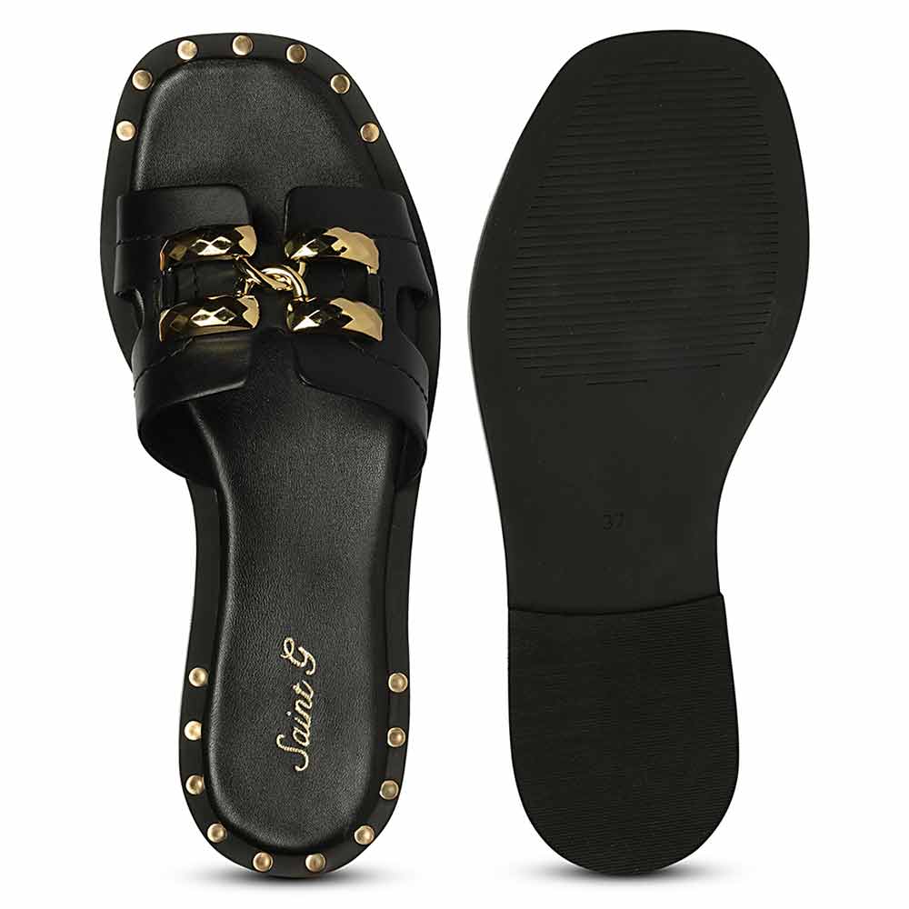 Saint Alaina Black Leather Slides - Image 6