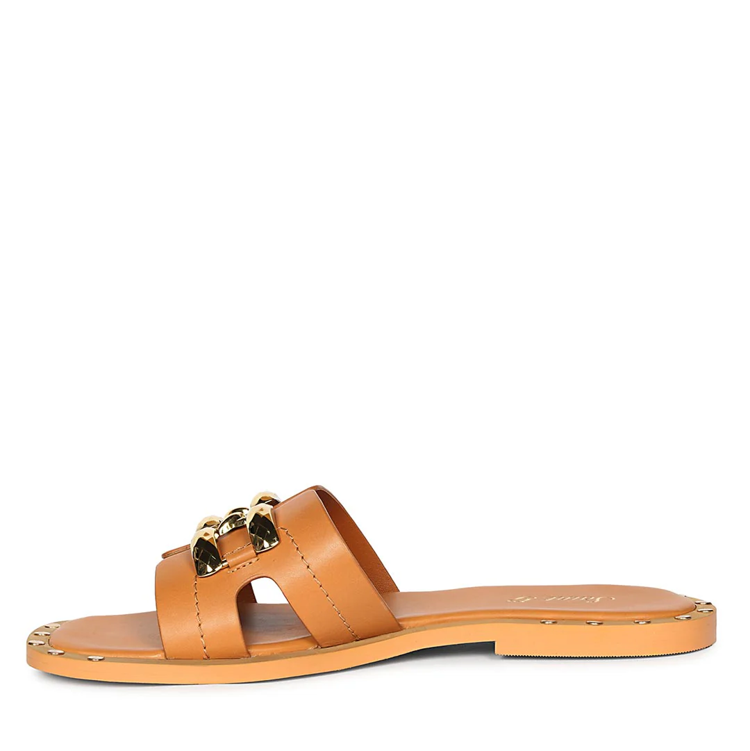 Saint Alaina Tan Leather Slides - Image 3
