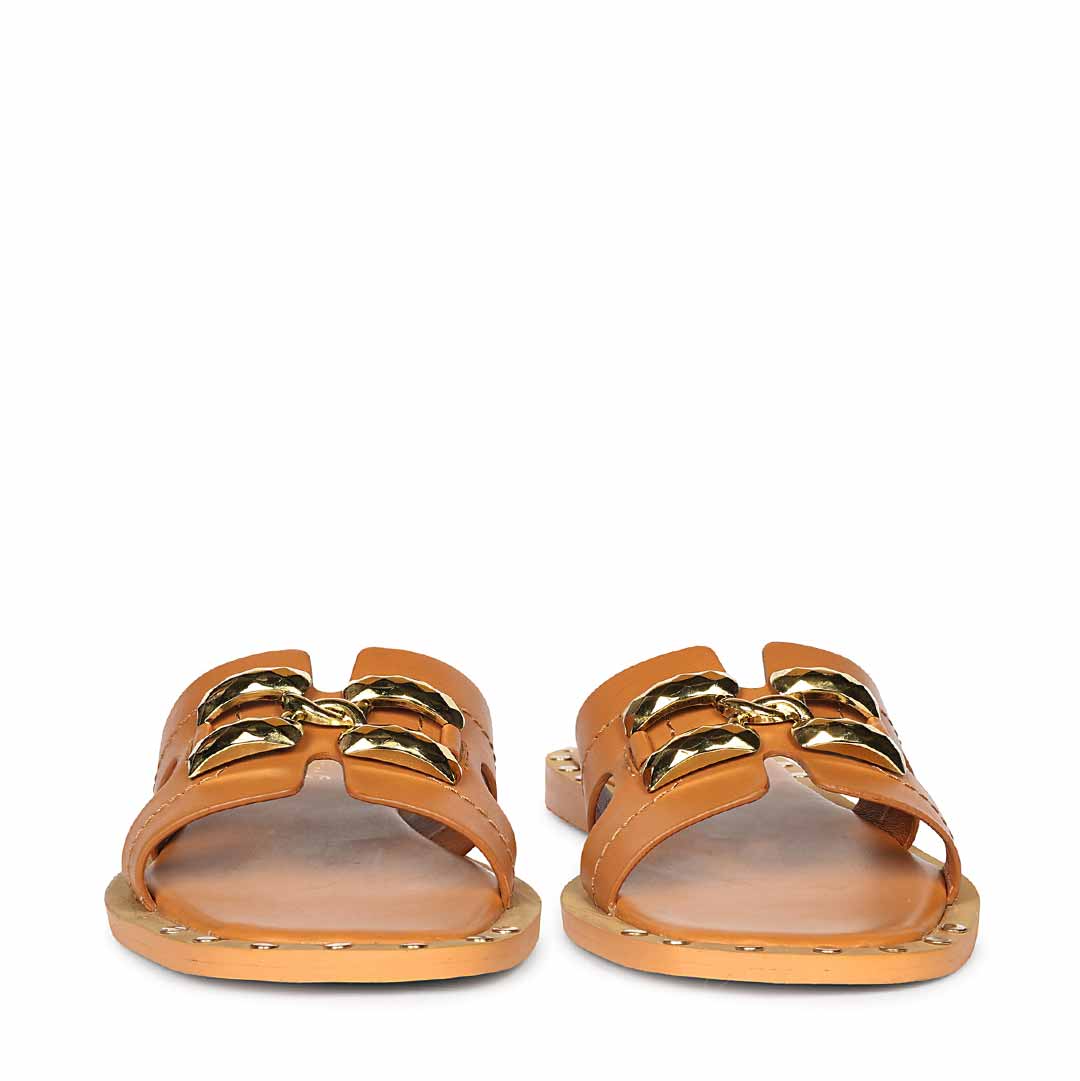 Saint Alaina Tan Leather Slides - Image 4