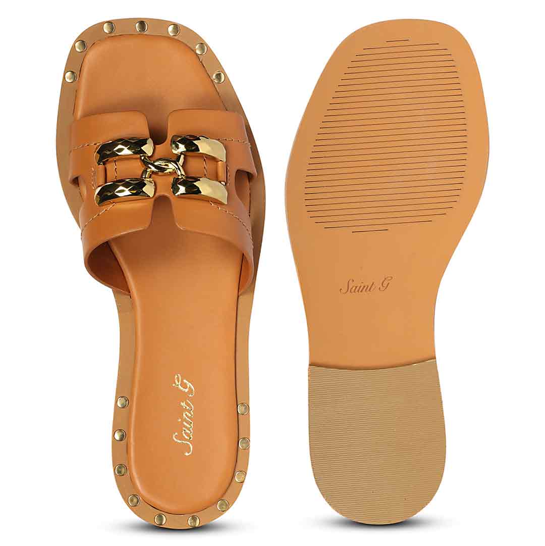 Saint Alaina Tan Leather Slides - Image 6