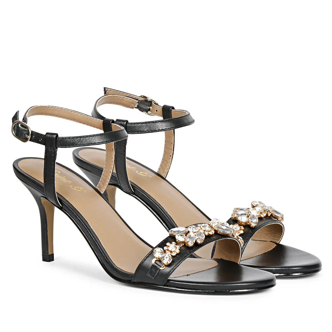 Saint Alani Transparent Stones Embellished Black Leather Stilettos - Image 3