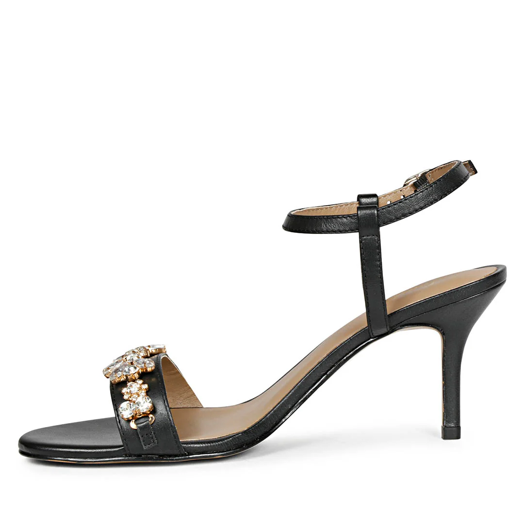 Saint Alani Transparent Stones Embellished Black Leather Stilettos - Image 4