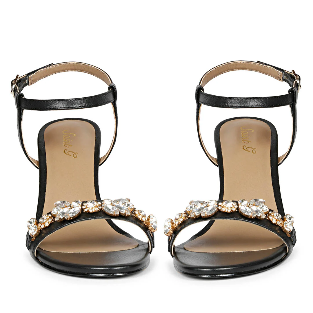 Saint Alani Transparent Stones Embellished Black Leather Stilettos - Image 5