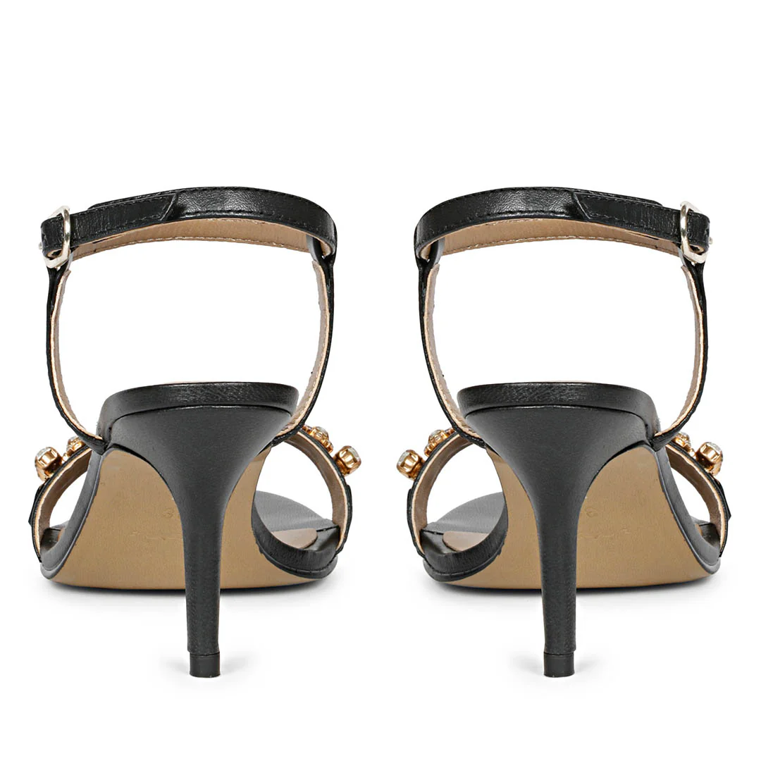 Saint Alani Transparent Stones Embellished Black Leather Stilettos - Image 6