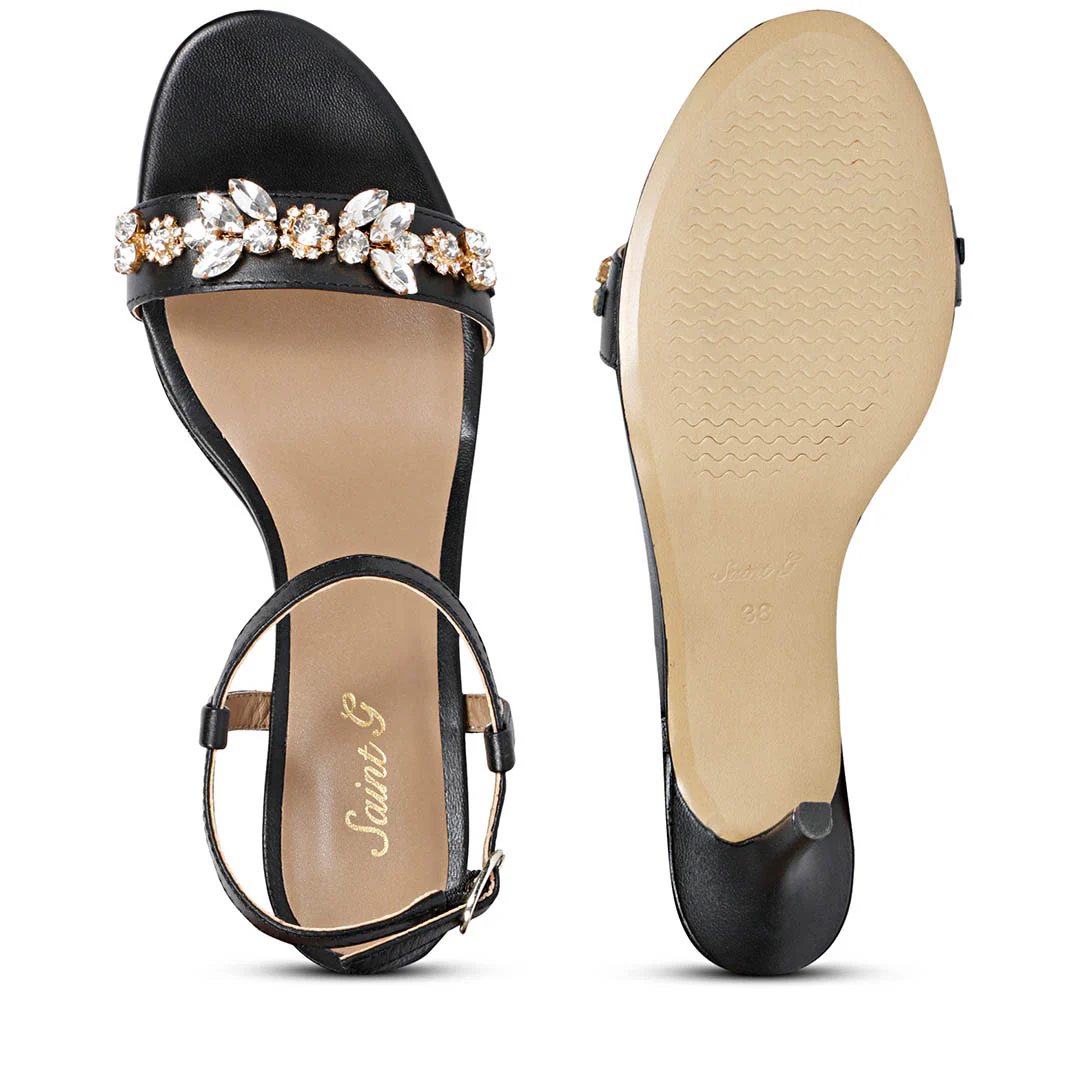 Saint Alani Transparent Stones Embellished Black Leather Stilettos - Image 7
