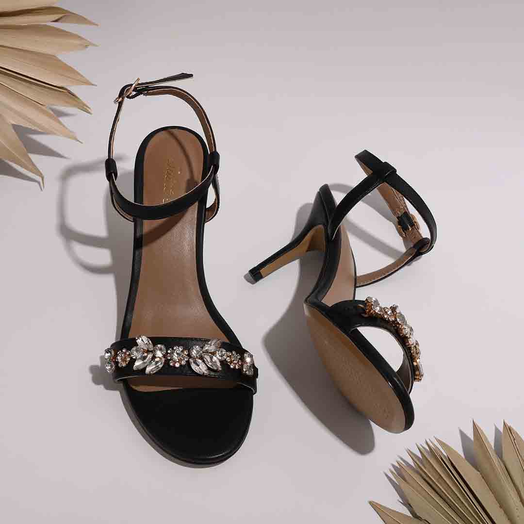 Saint Alani Transparent Stones Embellished Black Leather Stilettos - Image 8