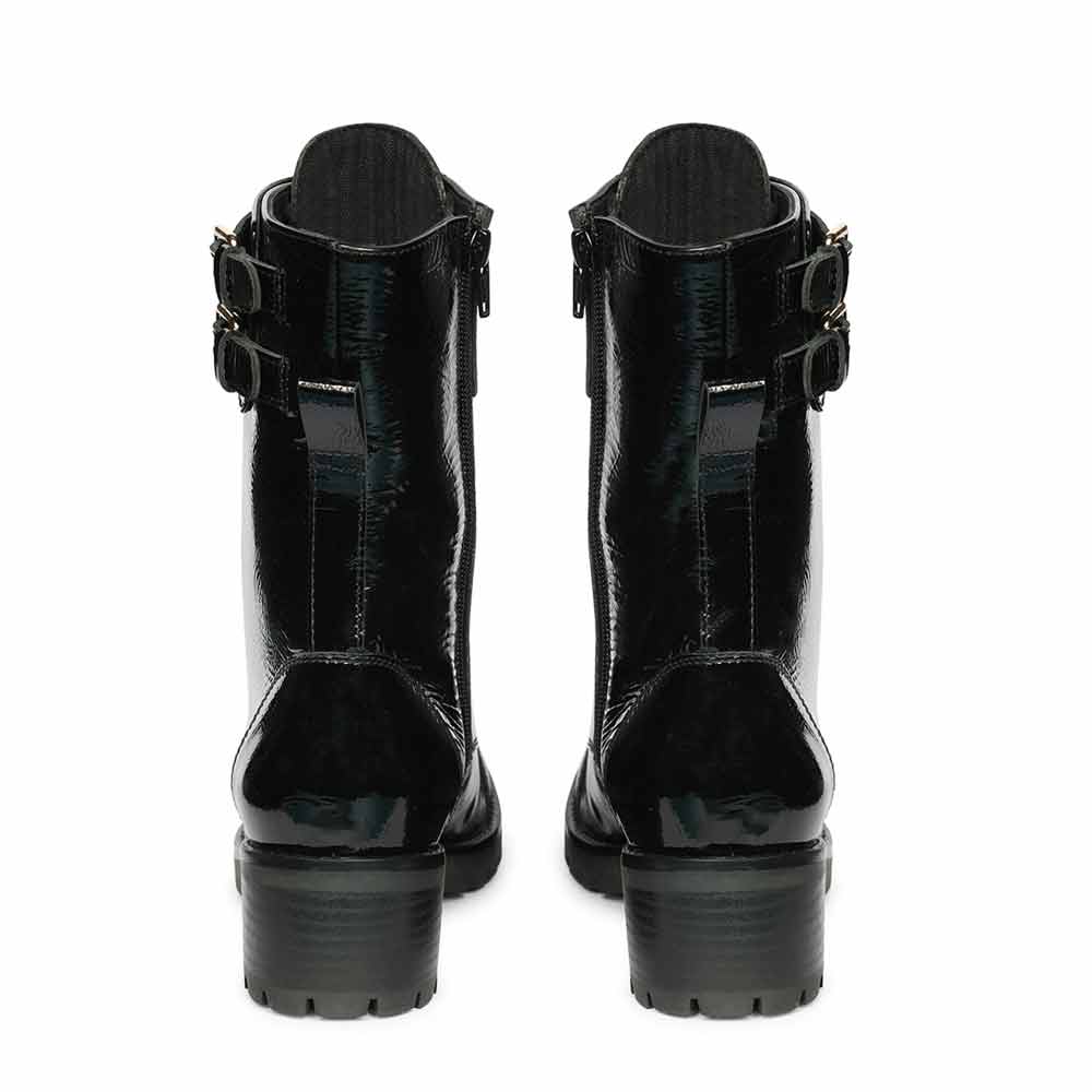 Saint Alba Black Crinkle Patent Leather Lace Up High Ankle Boots - Image 4