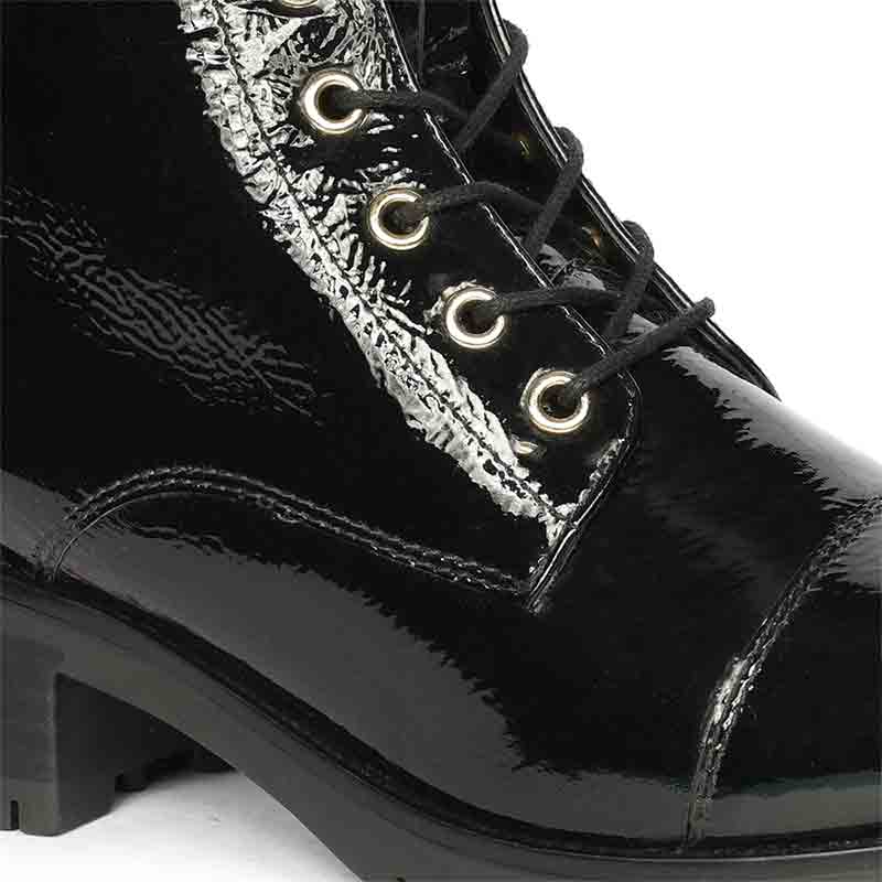 Saint Alba Black Crinkle Patent Leather Lace Up High Ankle Boots - Image 7