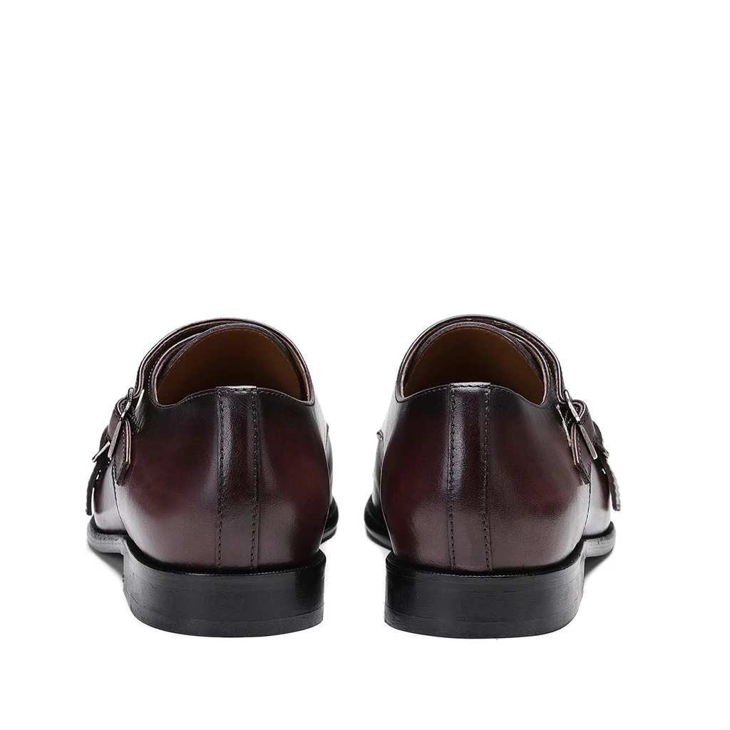 Saint Alboin Two Color Toned Red Leather Double Buckled Monk Strap Shoes - Image 5