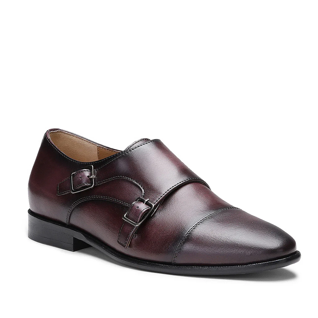 Saint Alboin Two Color Toned Red Leather Double Buckled Monk Strap Shoes - Image 9