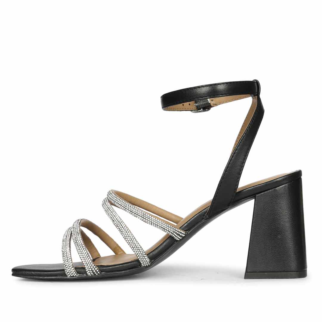 Saint Aldina Crystal Cord Black Leather Jewel Block Heels - Image 4