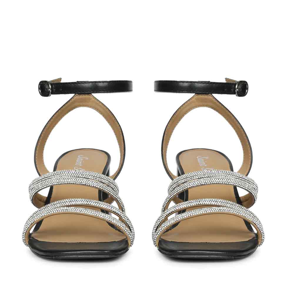 Saint Aldina Crystal Cord Black Leather Jewel Block Heels - Image 5