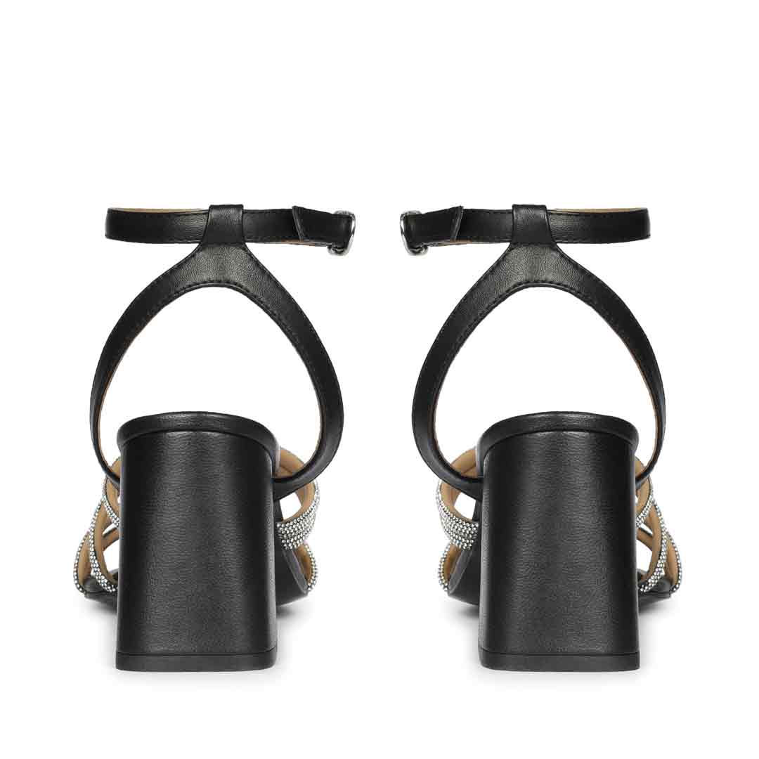 Saint Aldina Crystal Cord Black Leather Jewel Block Heels - Image 6