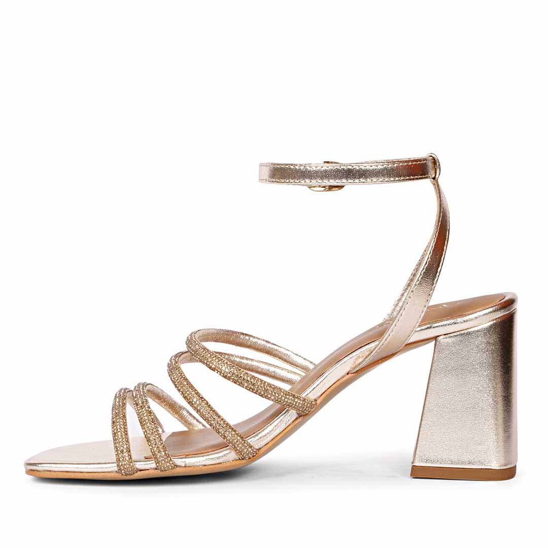 Saint Aldina Crystal Cord String Gold Leather Jewel Block Heels - Image 4
