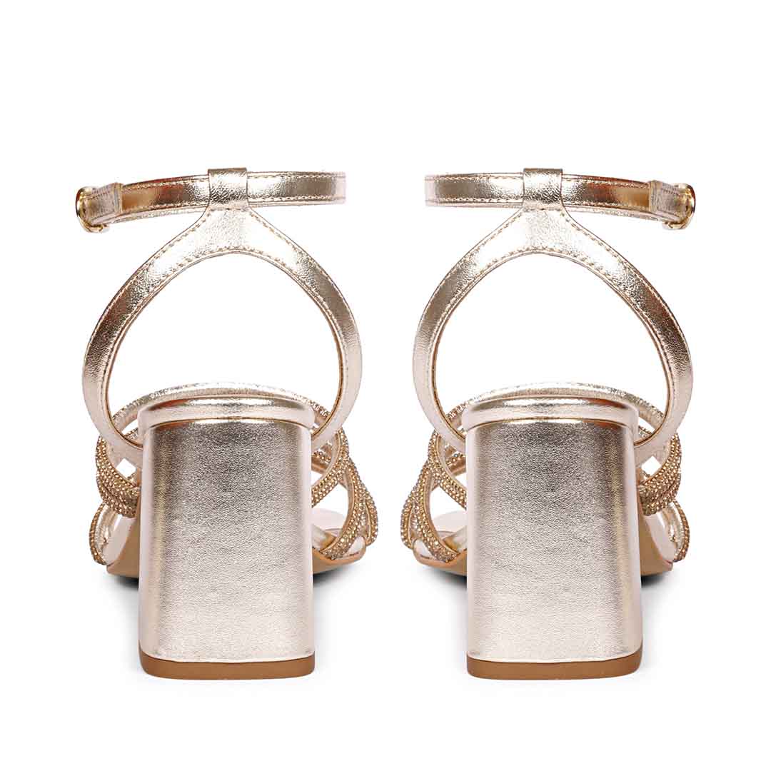 Saint Aldina Crystal Cord String Gold Leather Jewel Block Heels - Image 6