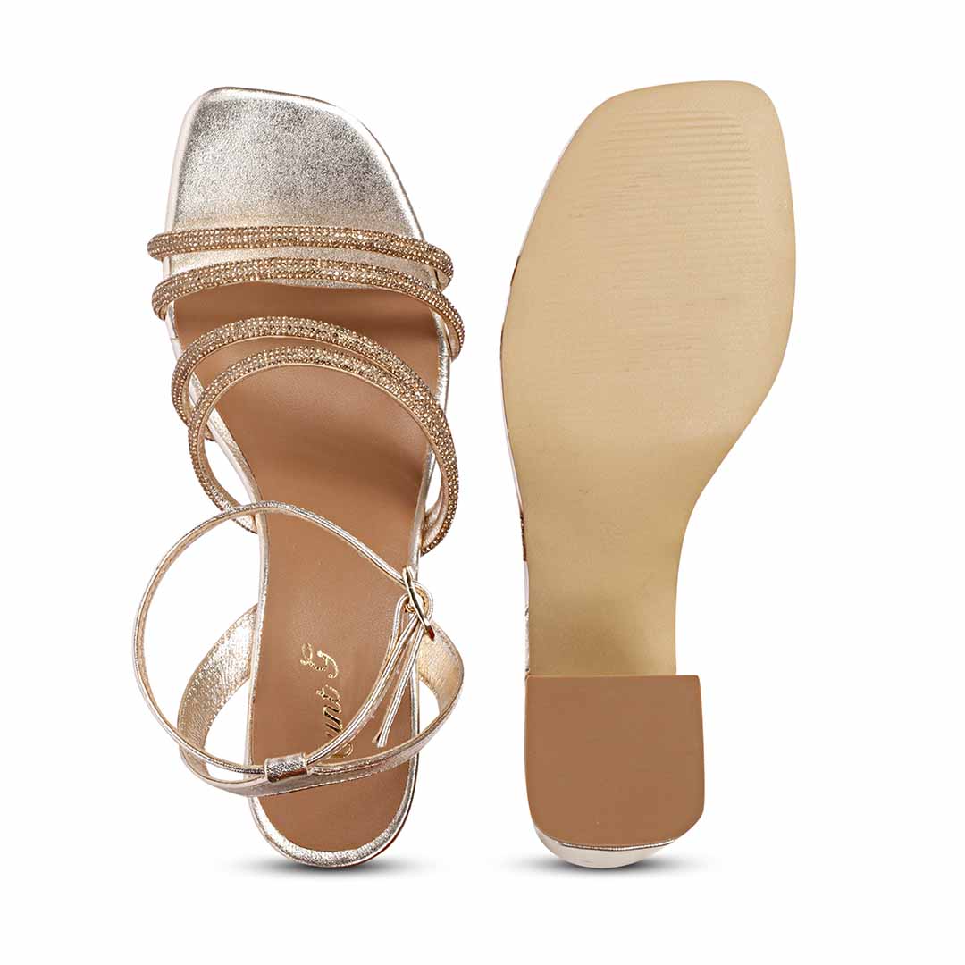 Saint Aldina Crystal Cord String Gold Leather Jewel Block Heels - Image 7