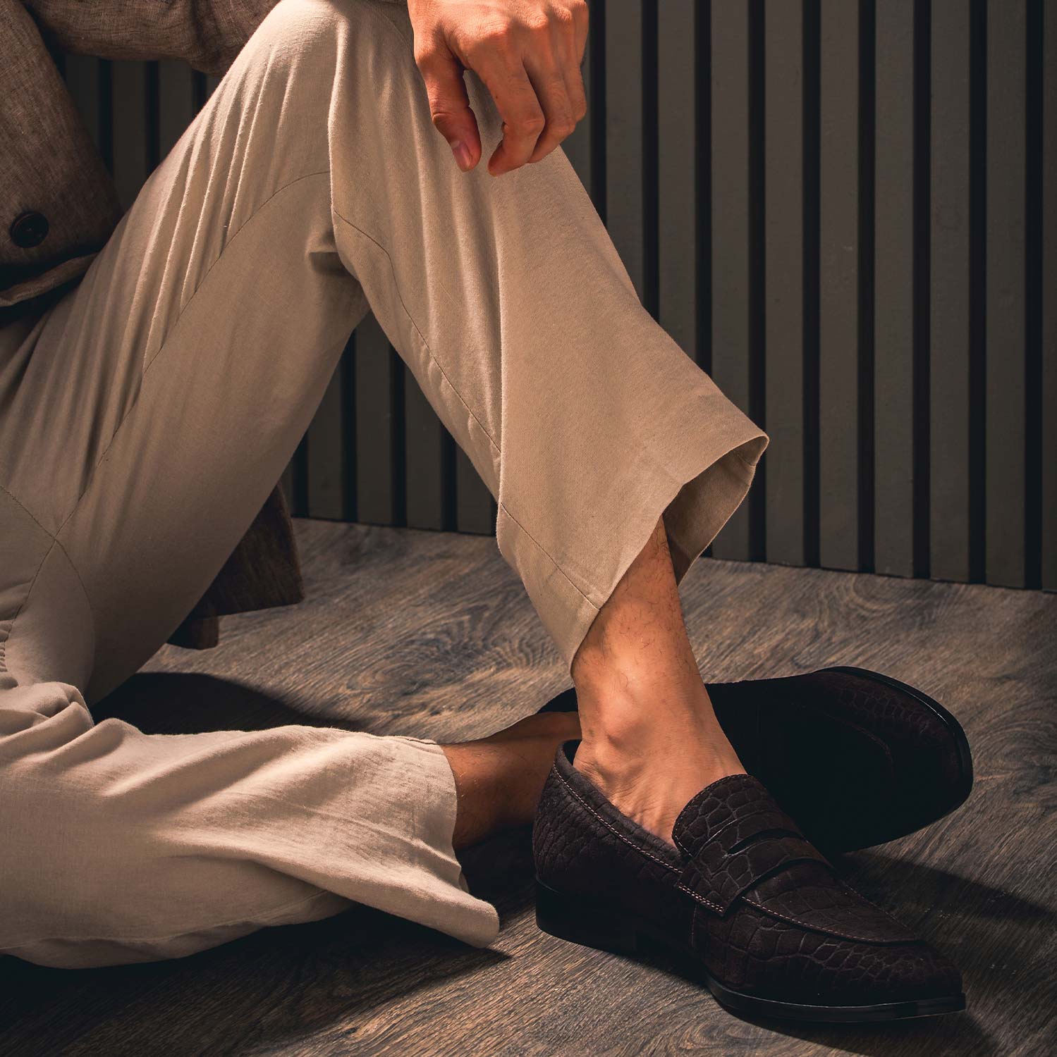 Saint Alessandro Brown Suede Croco Print Leather Loafers - Image 2