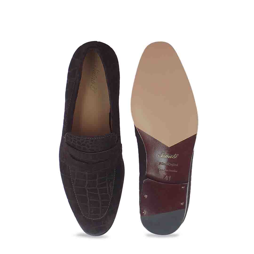 Saint Alessandro Brown Suede Croco Print Leather Loafers - Image 6