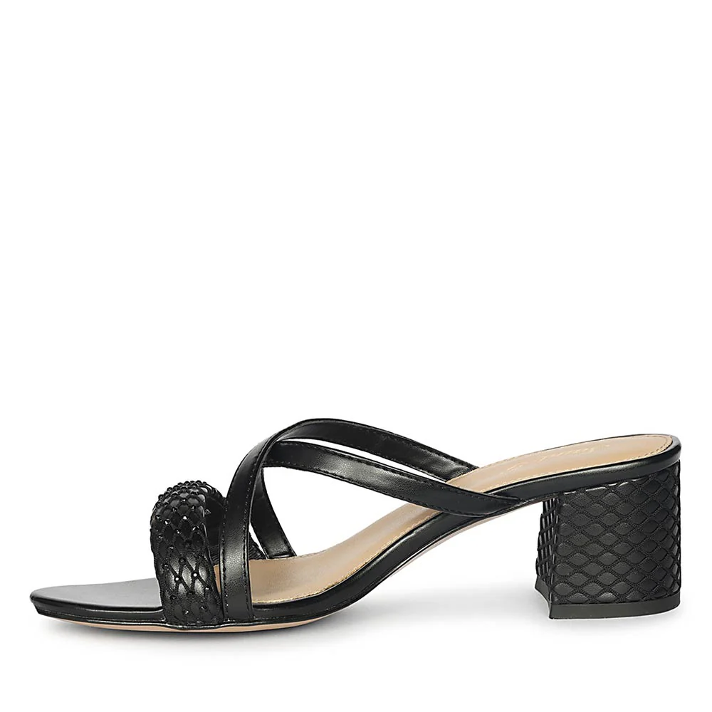 Saint Alessia Embellished Black Vegan Leather Block Heels - Image 3