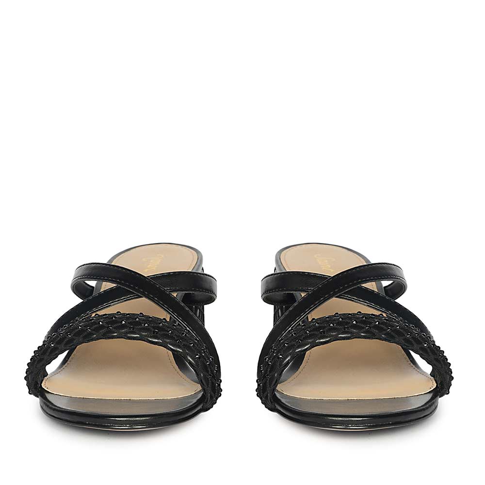 Saint Alessia Embellished Black Vegan Leather Block Heels - Image 4