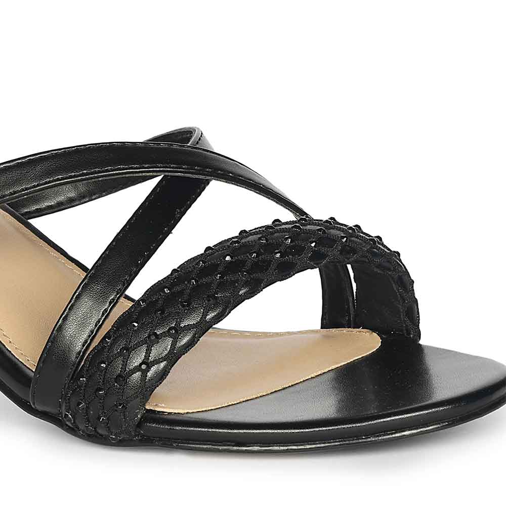 Saint Alessia Embellished Black Vegan Leather Block Heels - Image 6