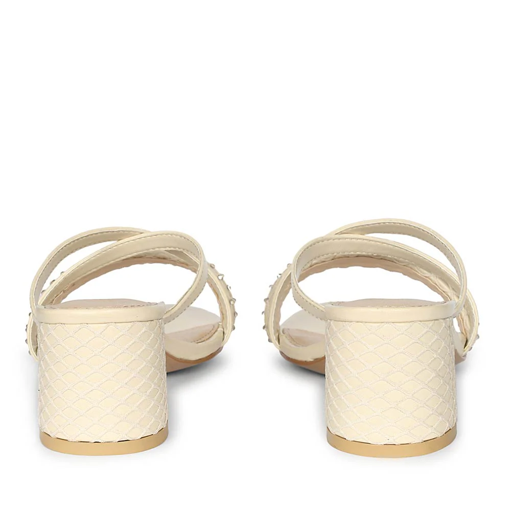 Saint Alessia Embellished Off-White Vegan Leather Block Heels - Image 6