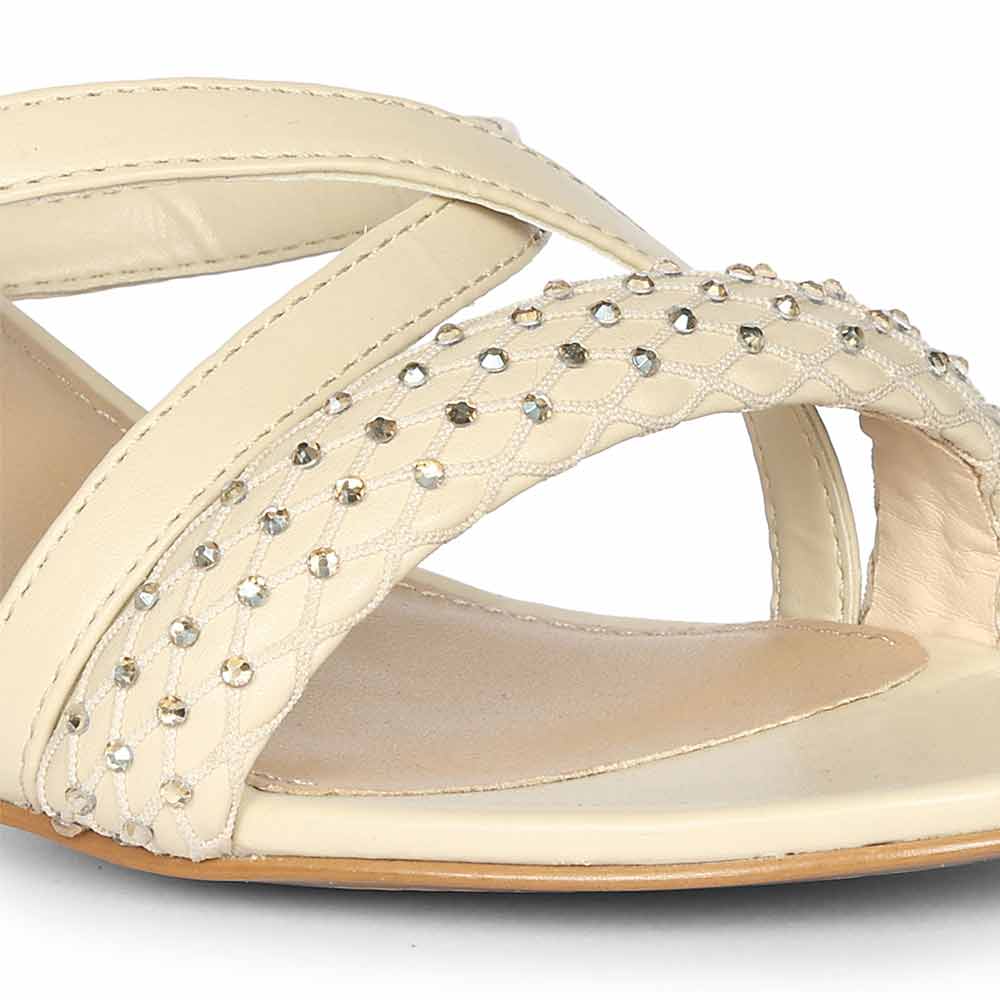 Saint Alessia Embellished Off-White Vegan Leather Block Heels - Image 7