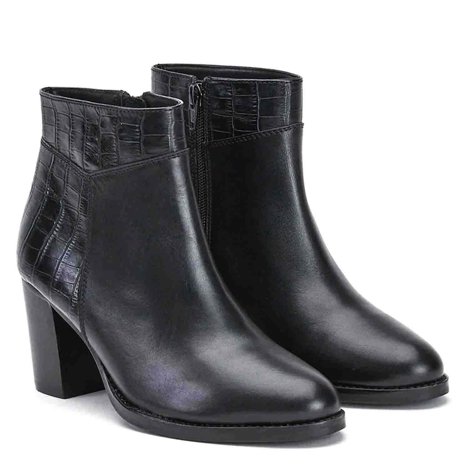 Saint Alexa Black Croco Embossed Leather Ankle Boots - Image 3