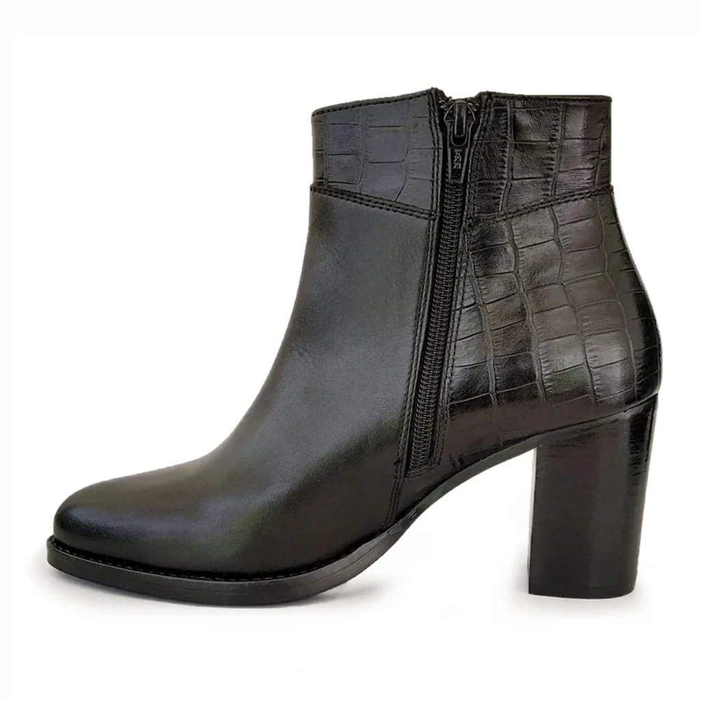 Saint Alexa Black Croco Embossed Leather Ankle Boots - Image 4