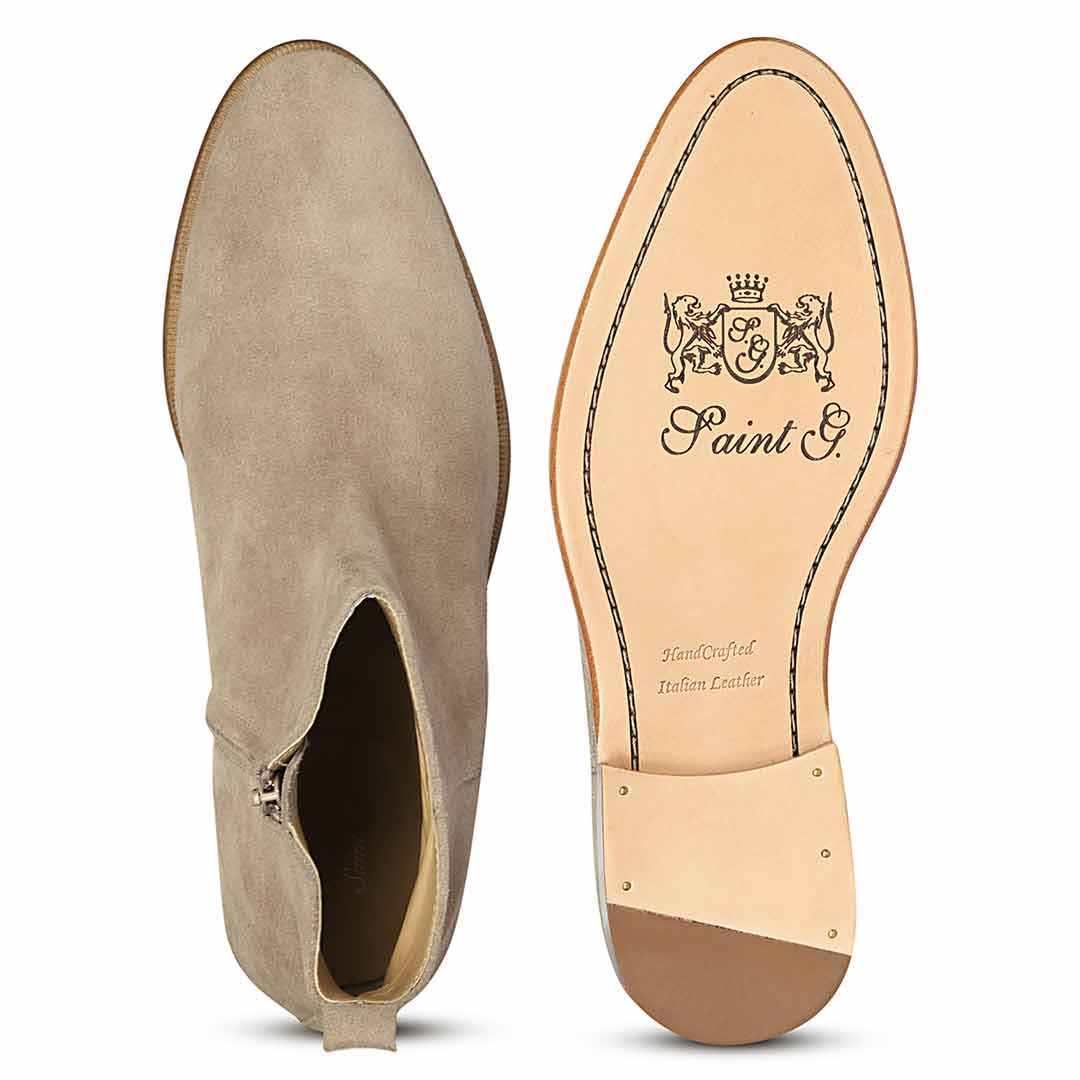 Saint Alfie Taupe Suede Leather Handcrafted Chelsea Boots - Image 7