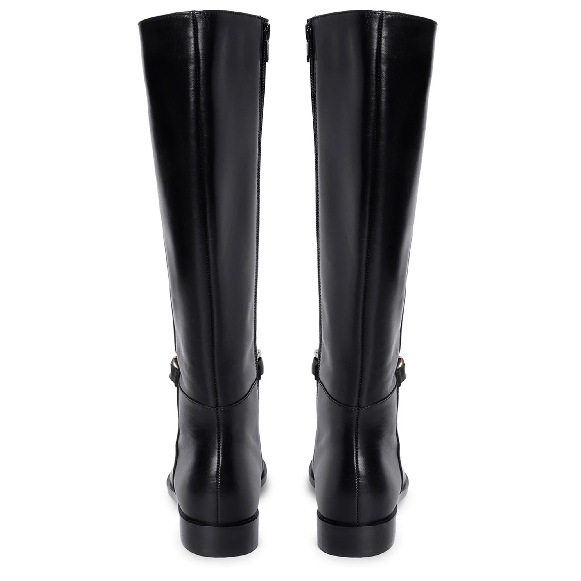 Saint Alina Gold Chain Embellished Black Leather Knee High Boots - Image 6
