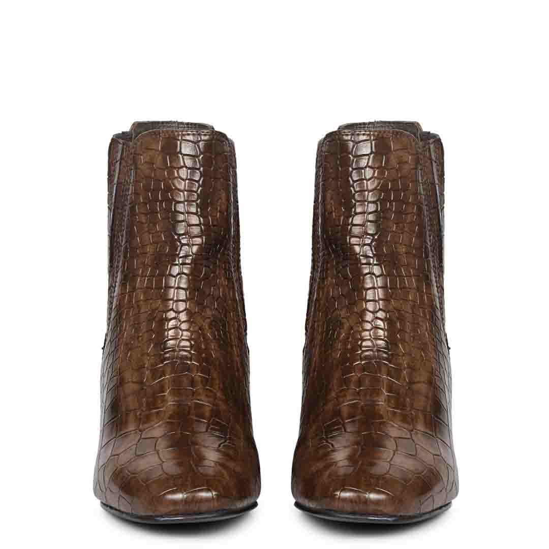 Saint Milana Brown Croco Embossed Vegan Leather Ankle Boots - Image 4