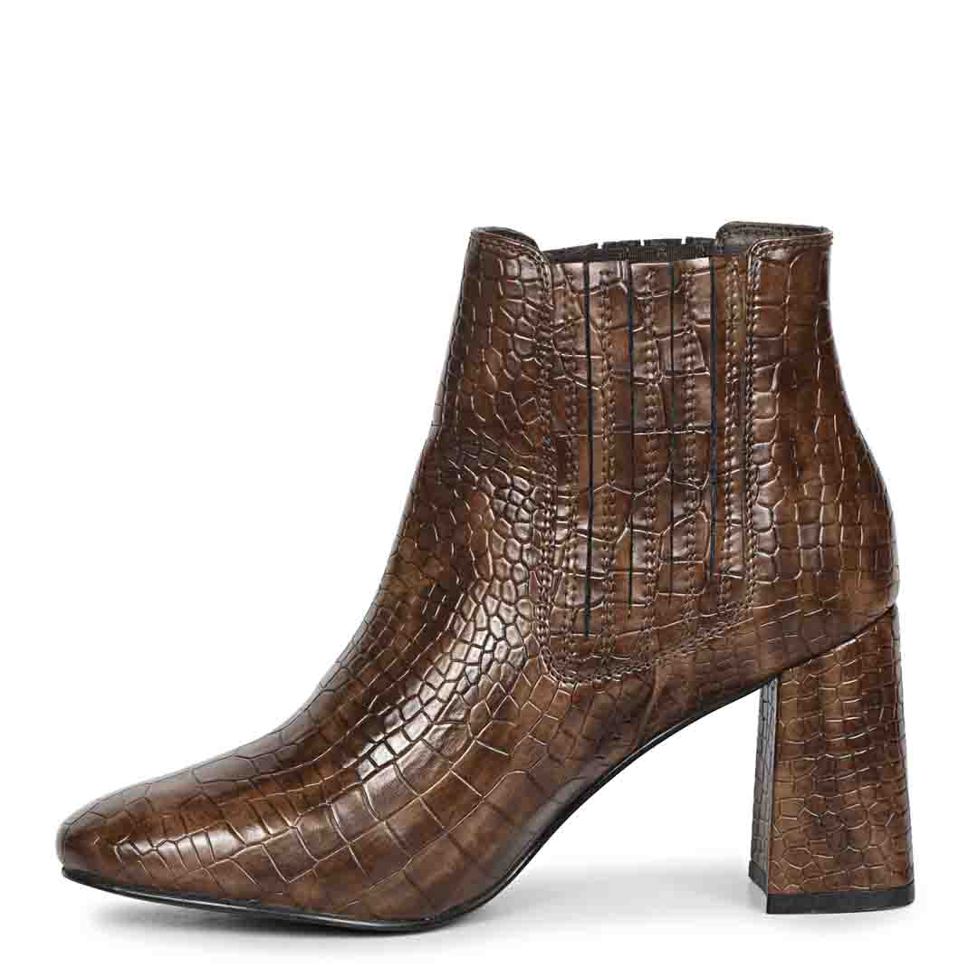 Saint Milana Brown Croco Embossed Vegan Leather Ankle Boots - Image 5