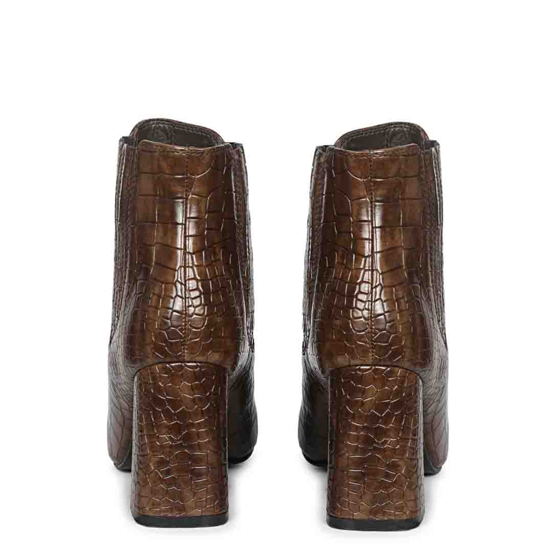 Saint Milana Brown Croco Embossed Vegan Leather Ankle Boots - Image 6