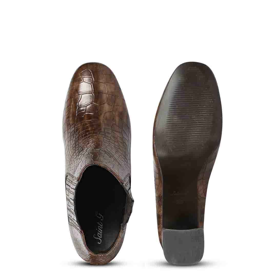 Saint Milana Brown Croco Embossed Vegan Leather Ankle Boots - Image 7