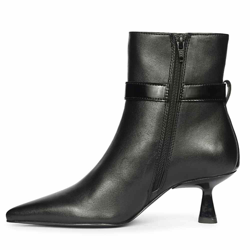 Saint Alondra Buckle Decor Black Leather Kitten Heel Boots - Image 3