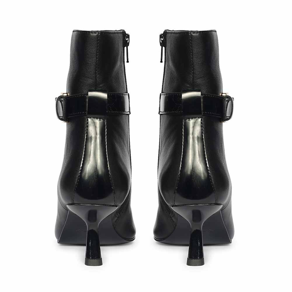 Saint Alondra Buckle Decor Black Leather Kitten Heel Boots - Image 4