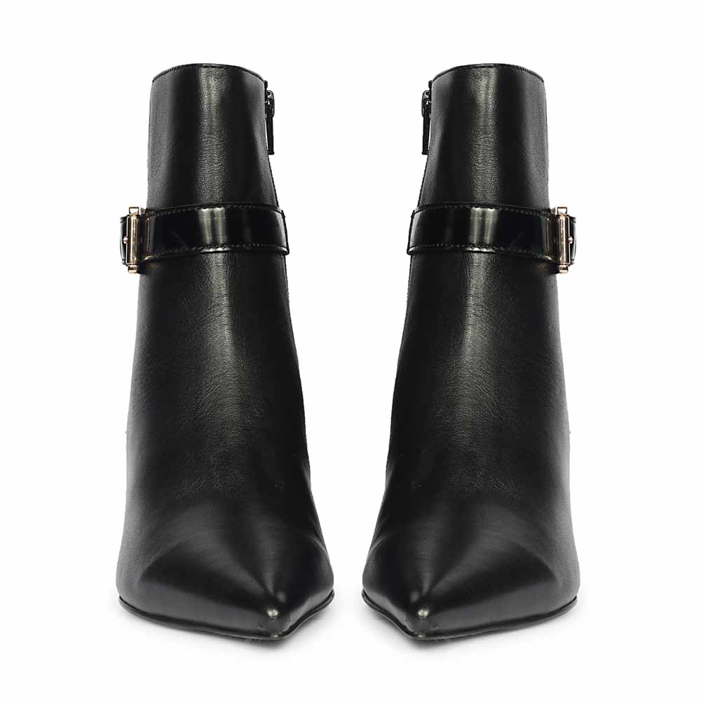 Saint Alondra Buckle Decor Black Leather Kitten Heel Boots - Image 5
