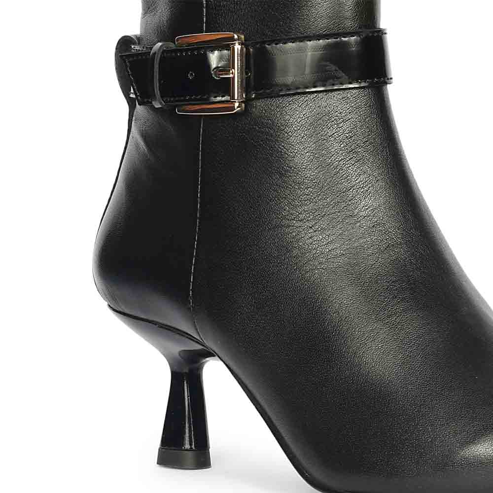 Saint Alondra Buckle Decor Black Leather Kitten Heel Boots - Image 7
