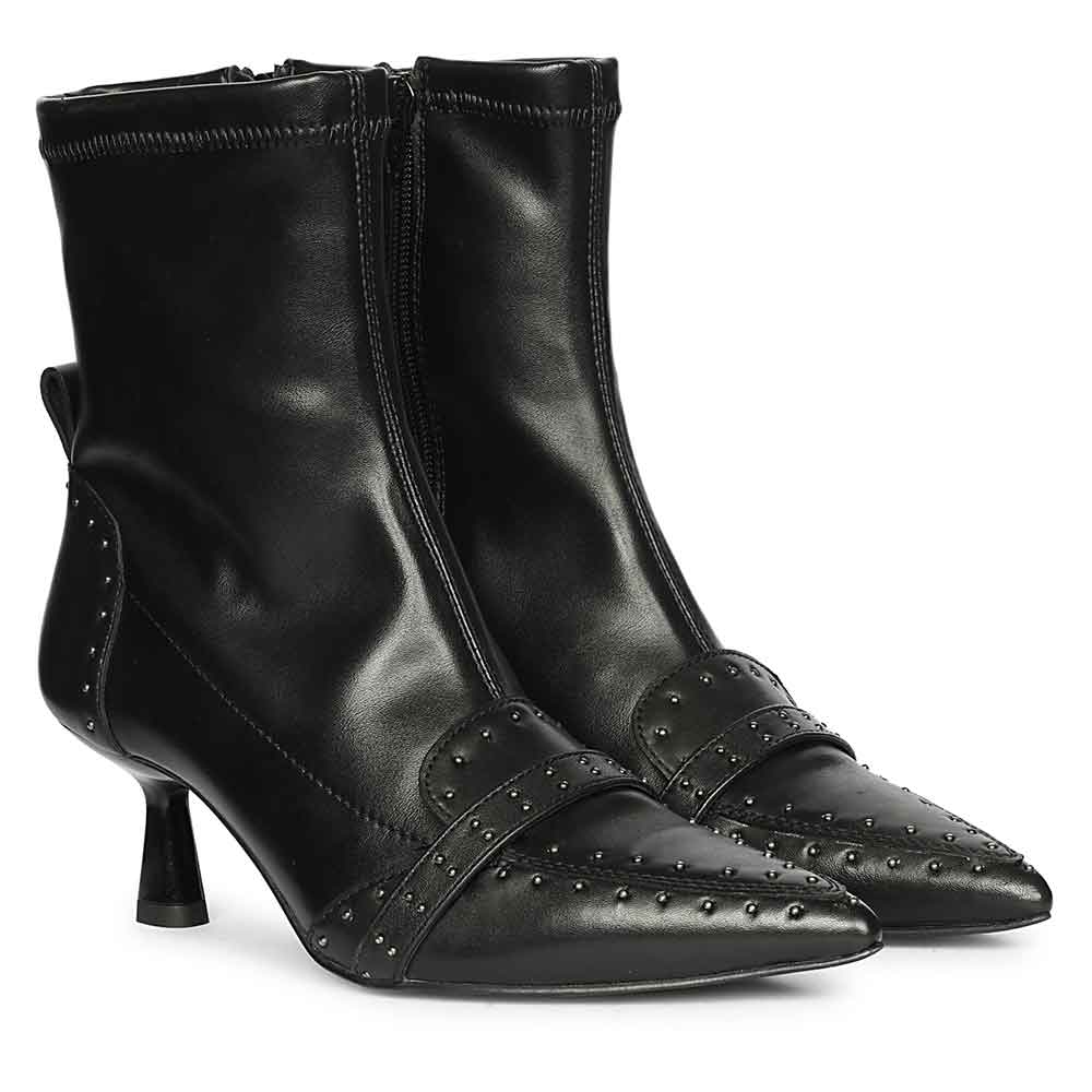 Saint Alondra Studded Black Leather Kitten Heel Boots - Image 2