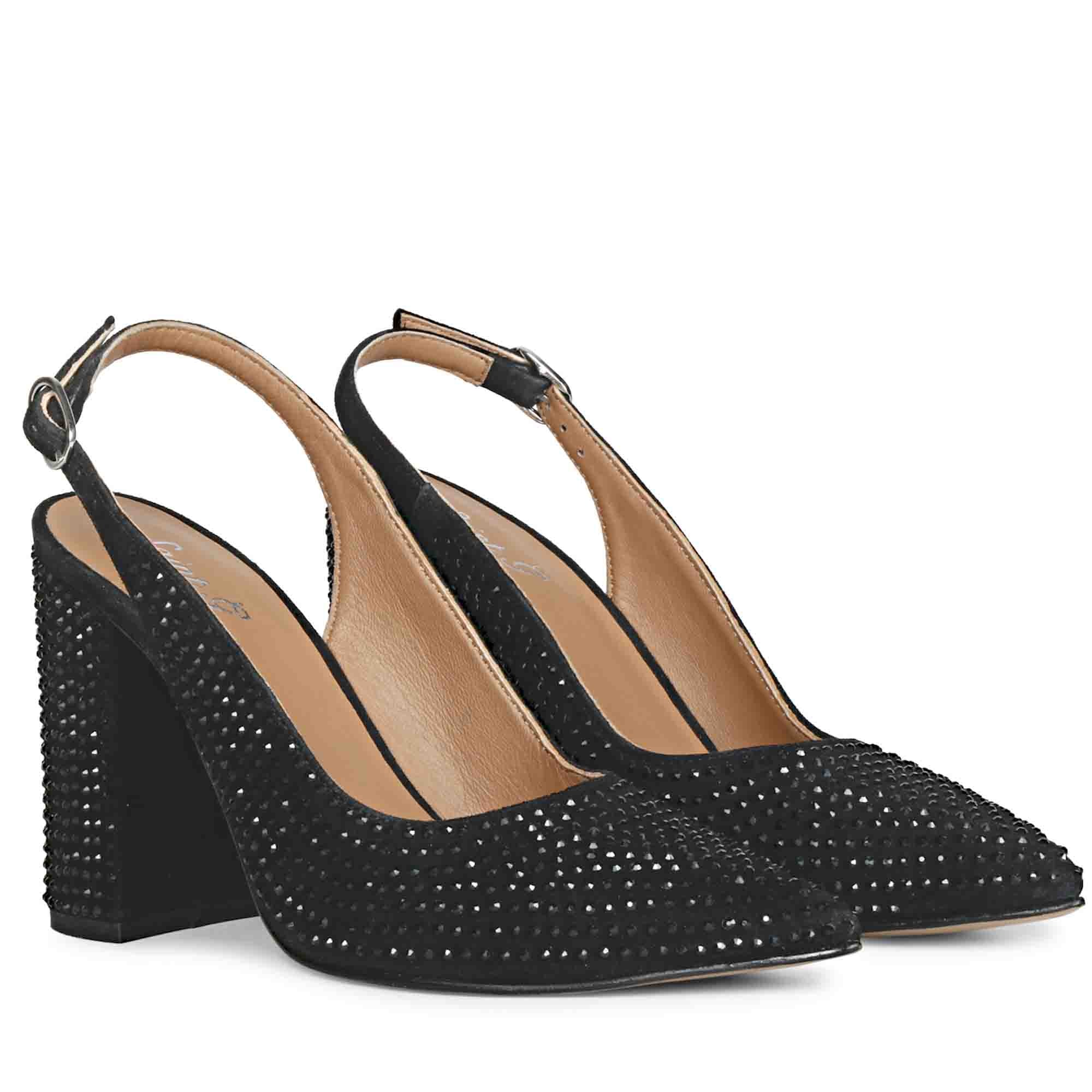 Saint Alyssa Crystal Embellished Black Leather Pumps - Image 3