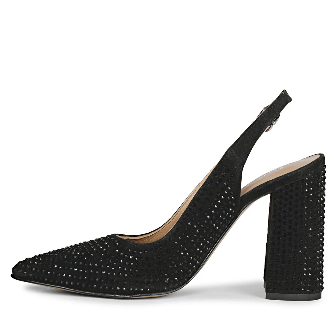 Saint Alyssa Crystal Embellished Black Leather Pumps - Image 4