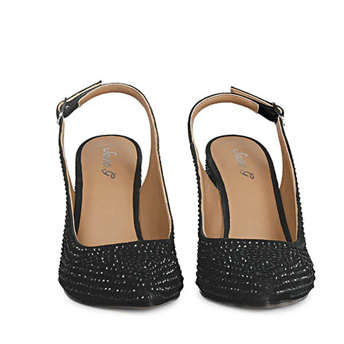 Saint Alyssa Crystal Embellished Black Leather Pumps - Image 5
