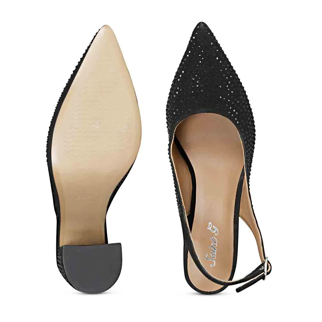 Saint Alyssa Crystal Embellished Black Leather Pumps - Image 7